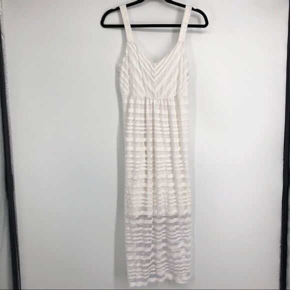 SOMA White Layered Sheer Stripe Sundress Size Small - Picture 1 of 6
